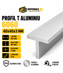 Profil T aluminiu 40 x 40 x 3 mm, 6 metri Profil T aluminiu 40 x 40 x 3 mm, 6 metri